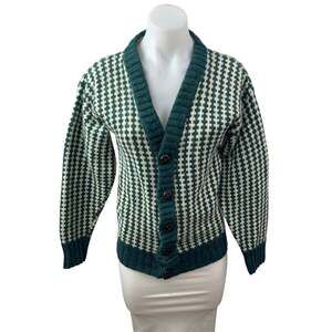 Van Heusen Editions 100% Wool Green V Neck Button Down Cardigan Sweater Top Sz S